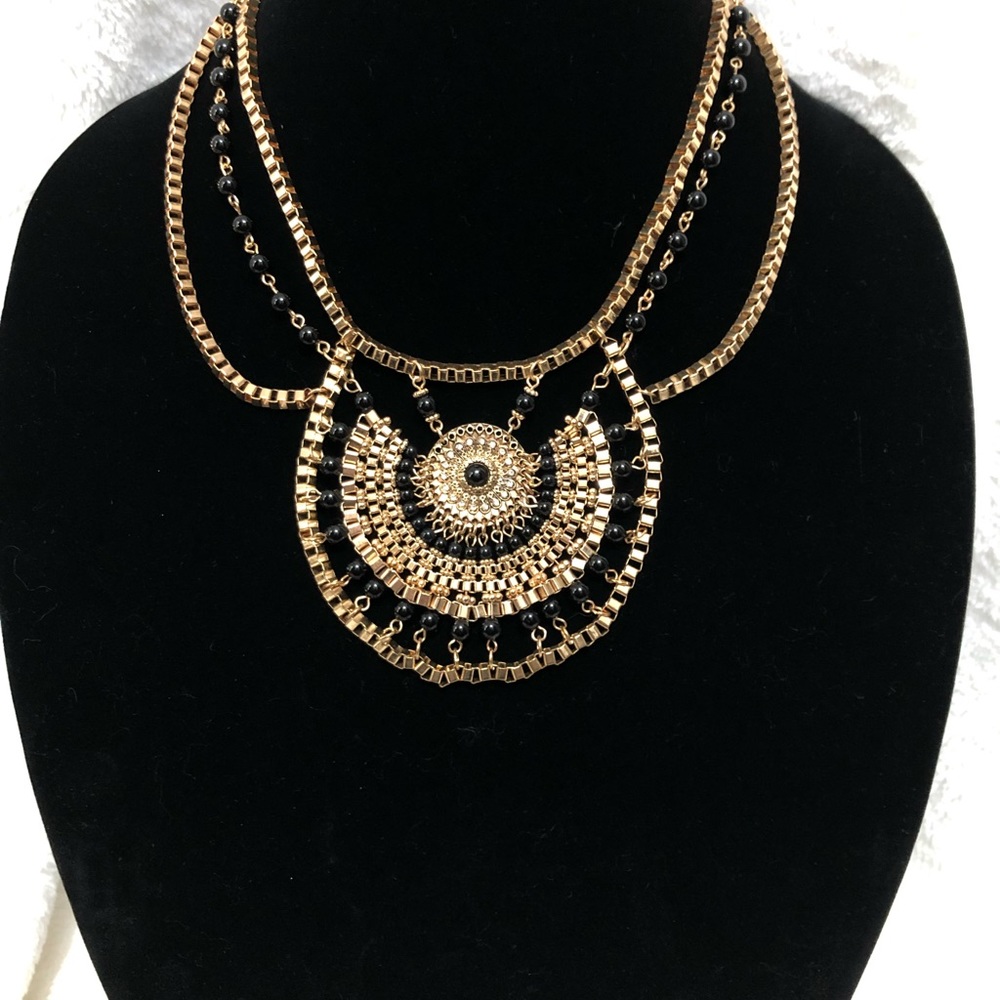Black/gold statement necklace with tiny crystals